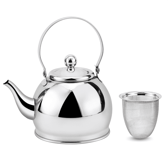HausRoland Stainless Steel Kettle with Infuser 1.1 Qt (1 L) Stovetop Kettle with Ergonomic Handle Tea Kettle with Removable Infuser Stainless Steel Tea Pot for Stove Top in Silver