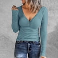 thumbnail image 2 of Womens Long Sleeve Shirts Button Down V Neck Ribbed Knit Tunic Tops Henley Slim Fit Trendy Casual Pullover Blouses, 2 of 5