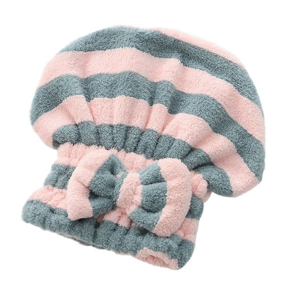 Yatlte Microfiber Hair Drying Towels Head wrap with Bow-Knot Shower Cap, Absorbent Quick Drying Cap Soft Hair Drying Towel Stripe Dry Hair Cap, for Curly Long & Wet Hair Gift for Women
