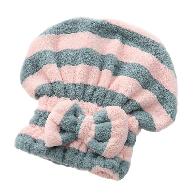 Microfibra Toalla de Pelo Terciopelo Arco Secador de Pelo Gorra, Cabeza de Secado Absorbente de Fibra Ultrafina Envuelta en Toalla de Secado de Toalla, Princesa Rayada Gorra de Ducha Envoltura de Toal