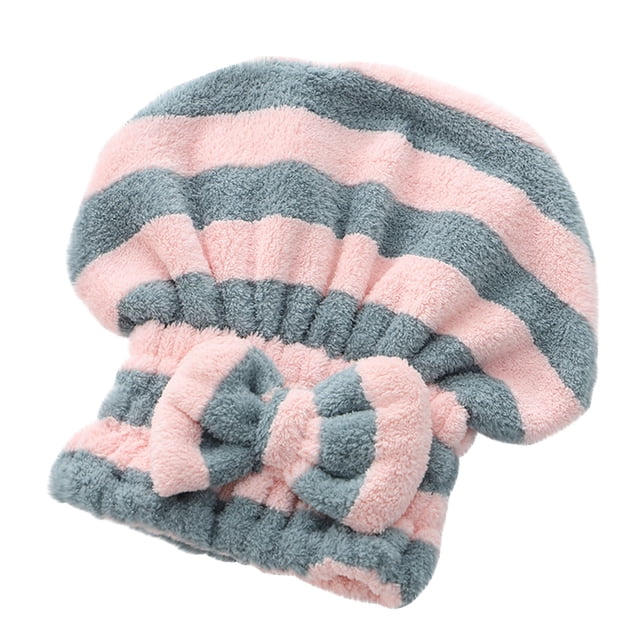Microfiber Hair Towel Velvet Bow Tie Hair Dryer Cap Microfiber Absorbent Drying Head Wrap Towel Drying Towel Striped Princess Shower Cap Hair Towel Wrap