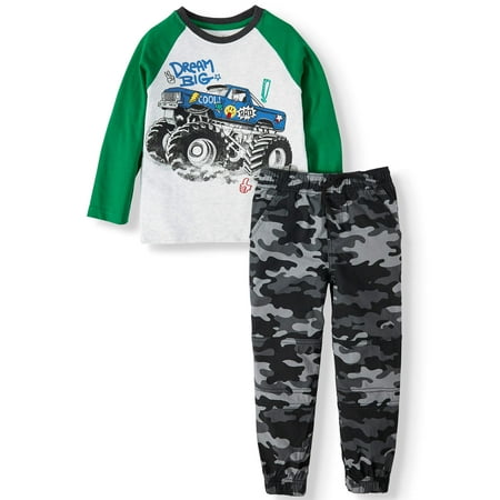 365 Kids from Garanimals Boys 4-10 Long Sleeve Truck T-Shirt & Camo Jogger Pants, 2-Piece Outfit Set