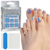 Press on Toenails Chrome Fake Toe Nails Holographic False Toenails Glossy Full Cover Acrylic Glue on Toenails Toe Press on Nails Artificial Stick on Toenails for Women Manicure 24Pcs