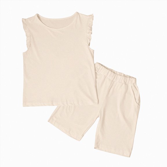 Toddler Girl Summer Outfits Toddler Baby Girl Comfortable Color Sleeveless Cotton T Shirt Shorts Set Clothing Set Beige 13-14 Years