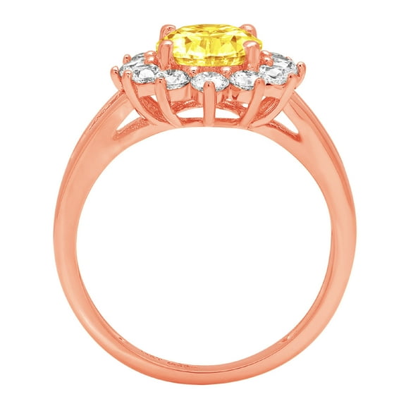 2.72 ct Oval Cut Simulated Yellow Diamond Halo Engagement Ring for Women in 18K Rose Gold