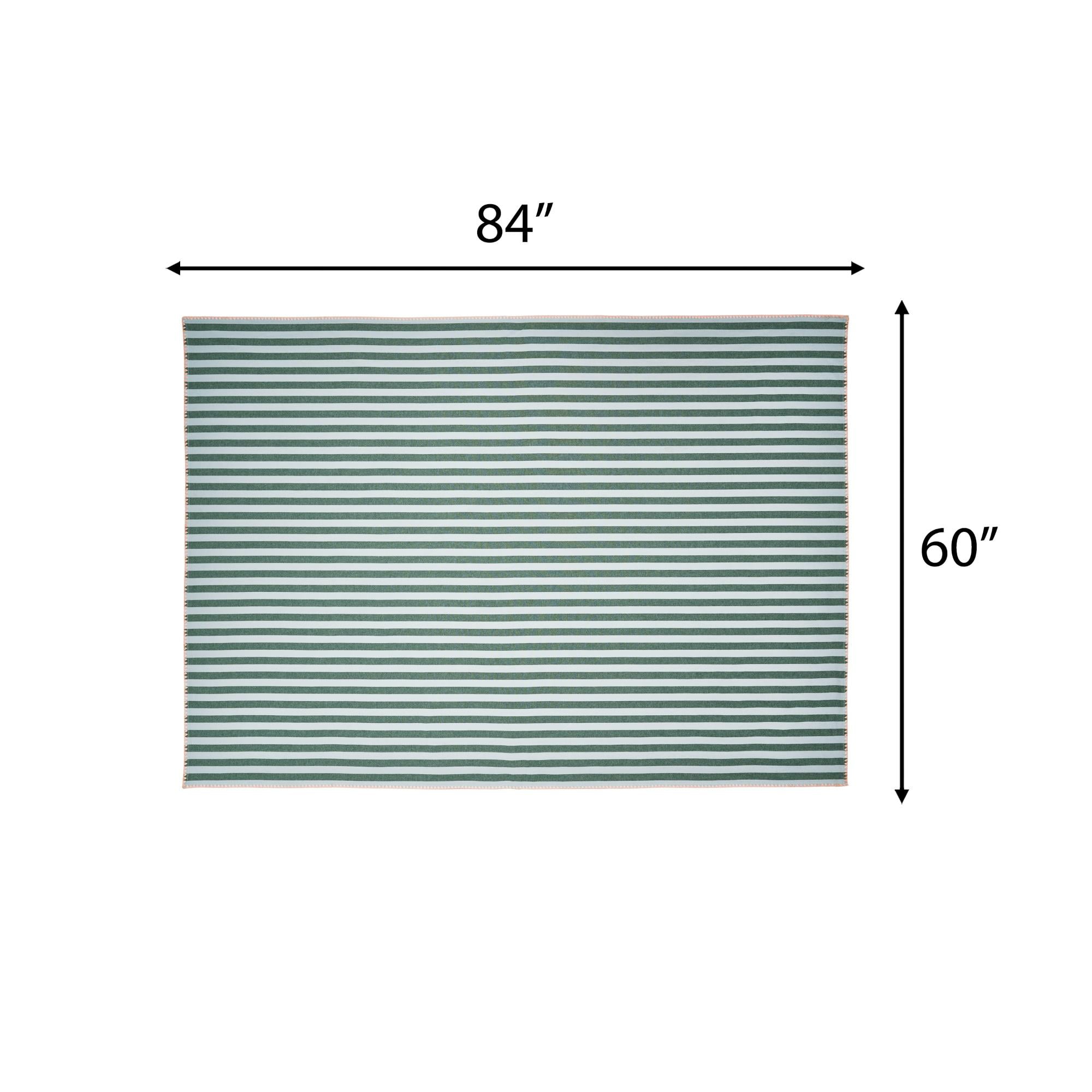 Beautiful by Drew Barrymore Tablecloth, Yarn-Dyed Stripe with Whipstitch, Thyme Blue, 84 in x 60 in