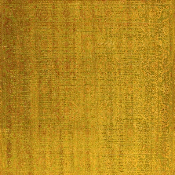 Ahgly Company Machine Washable Indoor Square Oriental Yellow Industrial Area Rugs, 4' Square