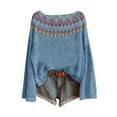 thumbnail image 4 of WTXUE Chandail Léger Décontracté Vintage Fair Isle pour Femmes Manches Raglan Col Rond Tricoté Imprimé Art Chandail Confortable Chaud Automne Hauts Bohème Tendance Western Blouses Décontractées Affaires Bleu TTG, 4 of 4