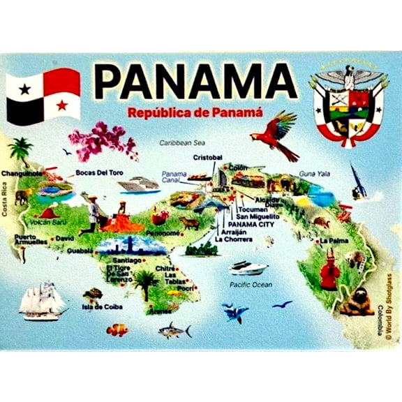 Panama Graphic Map and Attractions Souvenir Fridge Magnet 2.5" X 3.5"