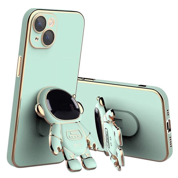 For iPhone 14 Pro Max/Pro/14/Max Case with Stand - Cute Astronaut Shape Stand - with Lens Film (Green)