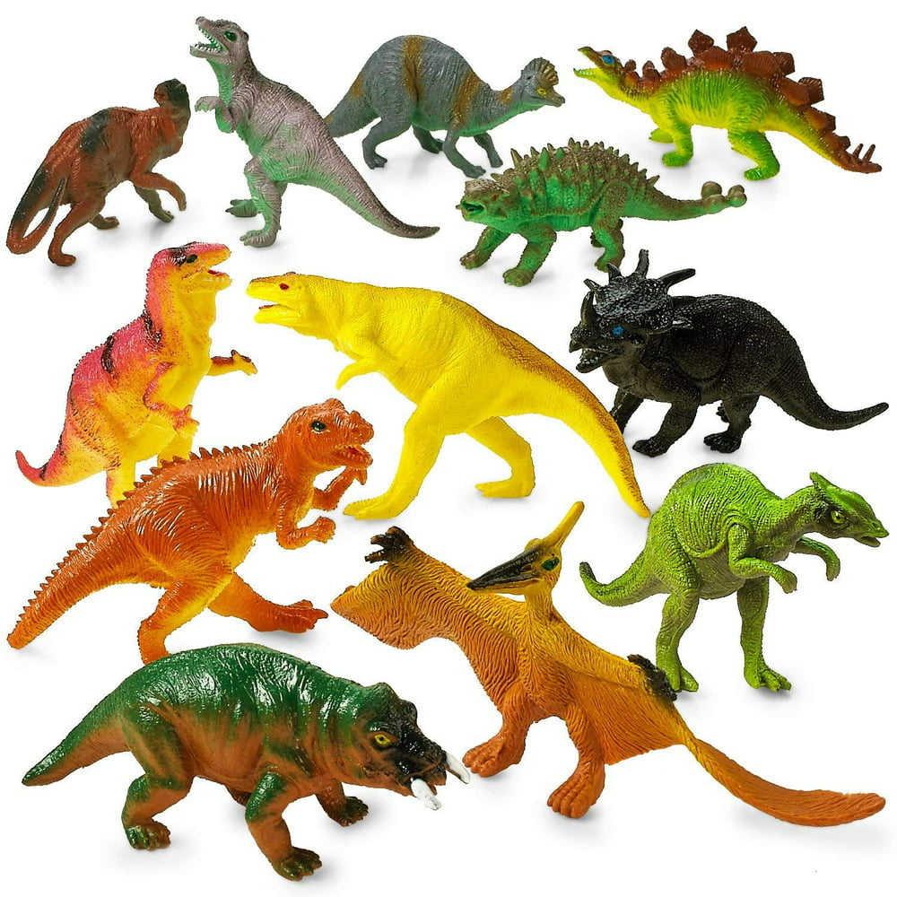Large Plastic Dinosaur Set 12 Pack 5.5 Inches, Assorted Realistic