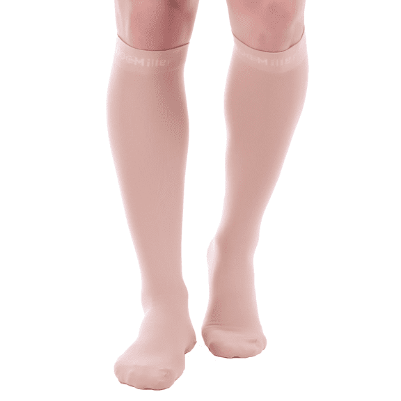 Compression Socks for Women & Men, 8-15 mmHg Knee High, Sport, Travel, Nurse, Pregnancy, Beige, Large Size, 1 Pair