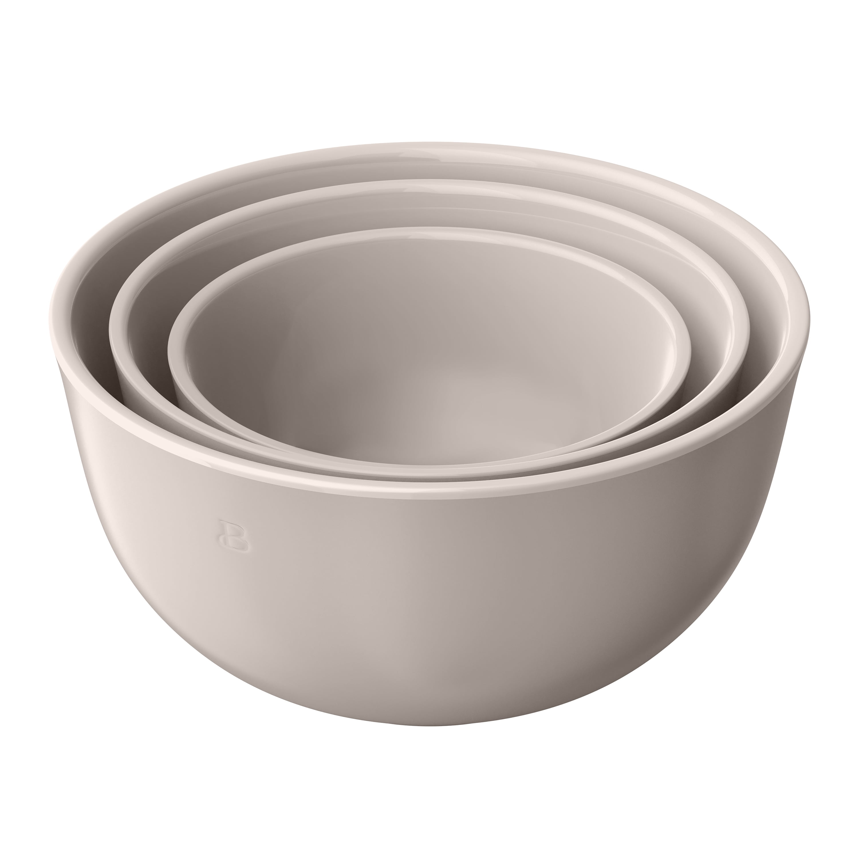 Beautiful by Drew Barrymore 3-Piece Stoneware Nesting Mixing Bowl Set, Porcini Taupe