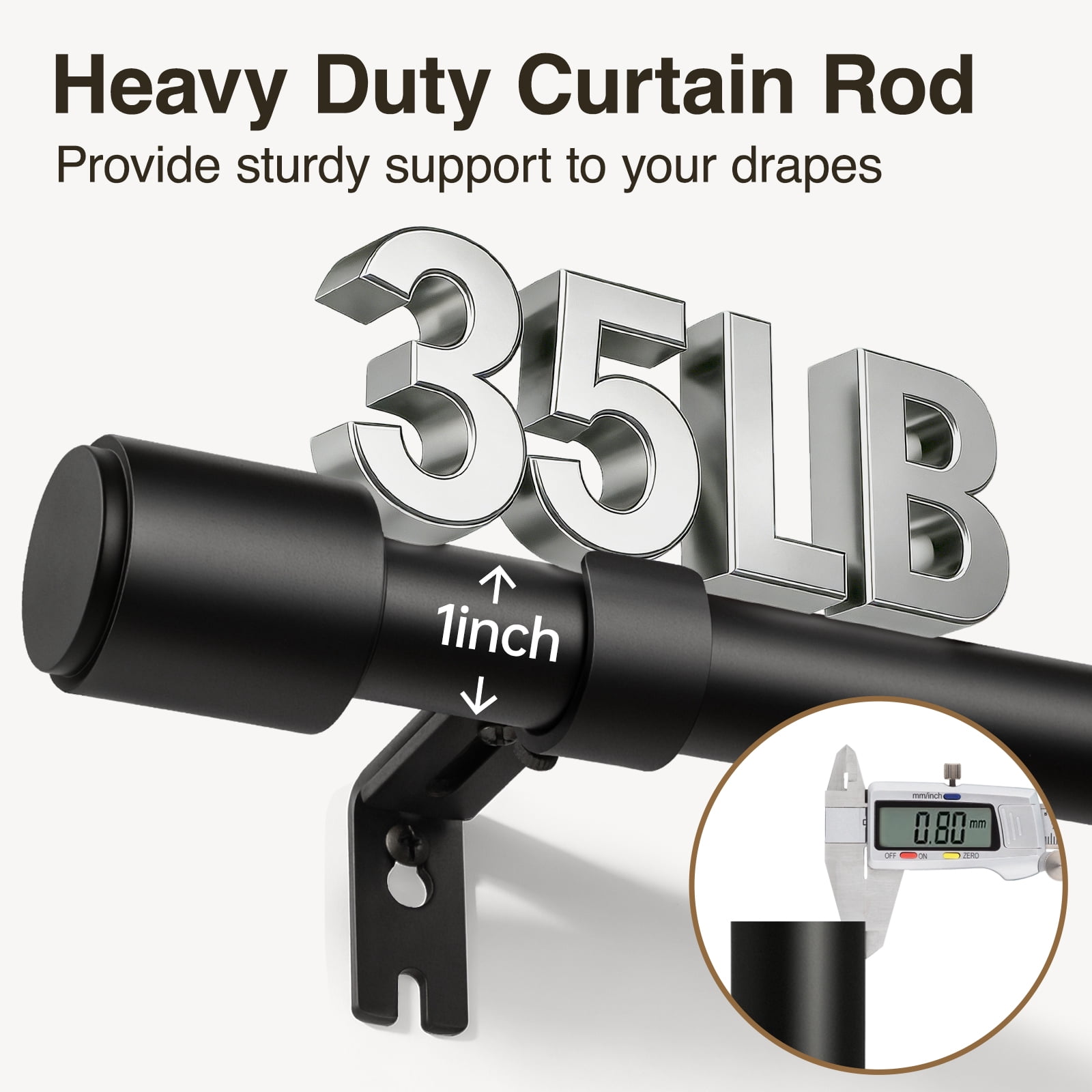 Newburos Heavy Duty Curtain Rods,1 Inch Black Curtain Rod Adjustable for Windows 48 to 86 Inch with Metal Finials,Easy Installation and Modern Design for Living Room & Bedroom