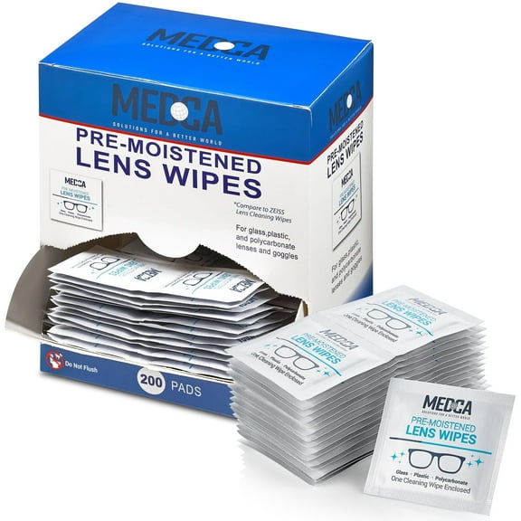 MEDca Premoistened Lens and Glass Cleaning Wipes - Portable Travel Cleaner for Glasses, Cell Phone