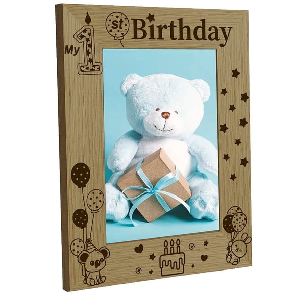 My First Birthday Picture Frame 1st Birthday Wood Photo Frames Engraved Display 4x6 Vertical Wooden Tabletop Postcard Frame DIY
