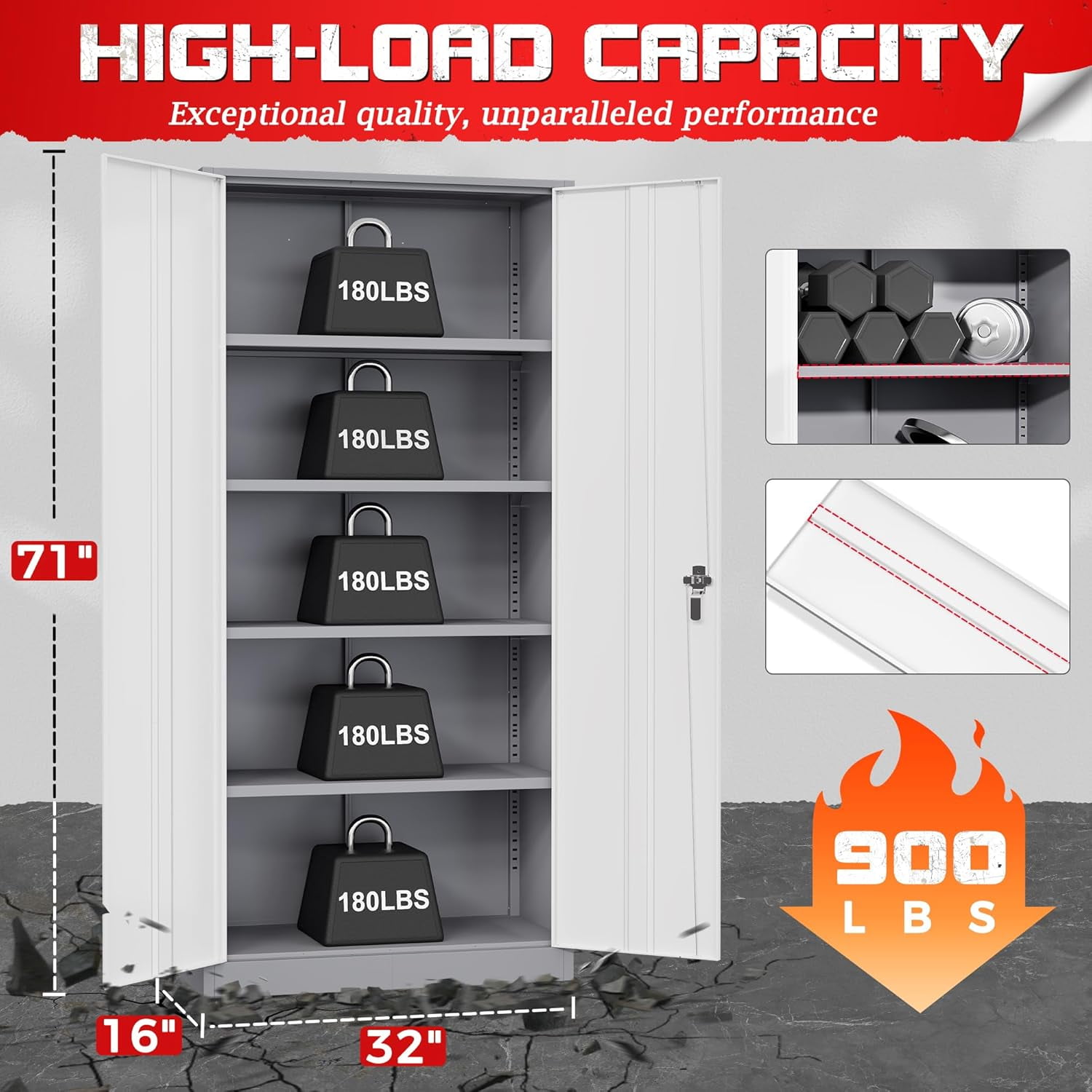 Pataku Garage Storage Cabinet Metal Locking Cabinet 5-Layer with Door Steel Multifunctional Storage Cabinet with 4 Adjustable Shelves, Tool Cabinets for Home, Office, Warehouse