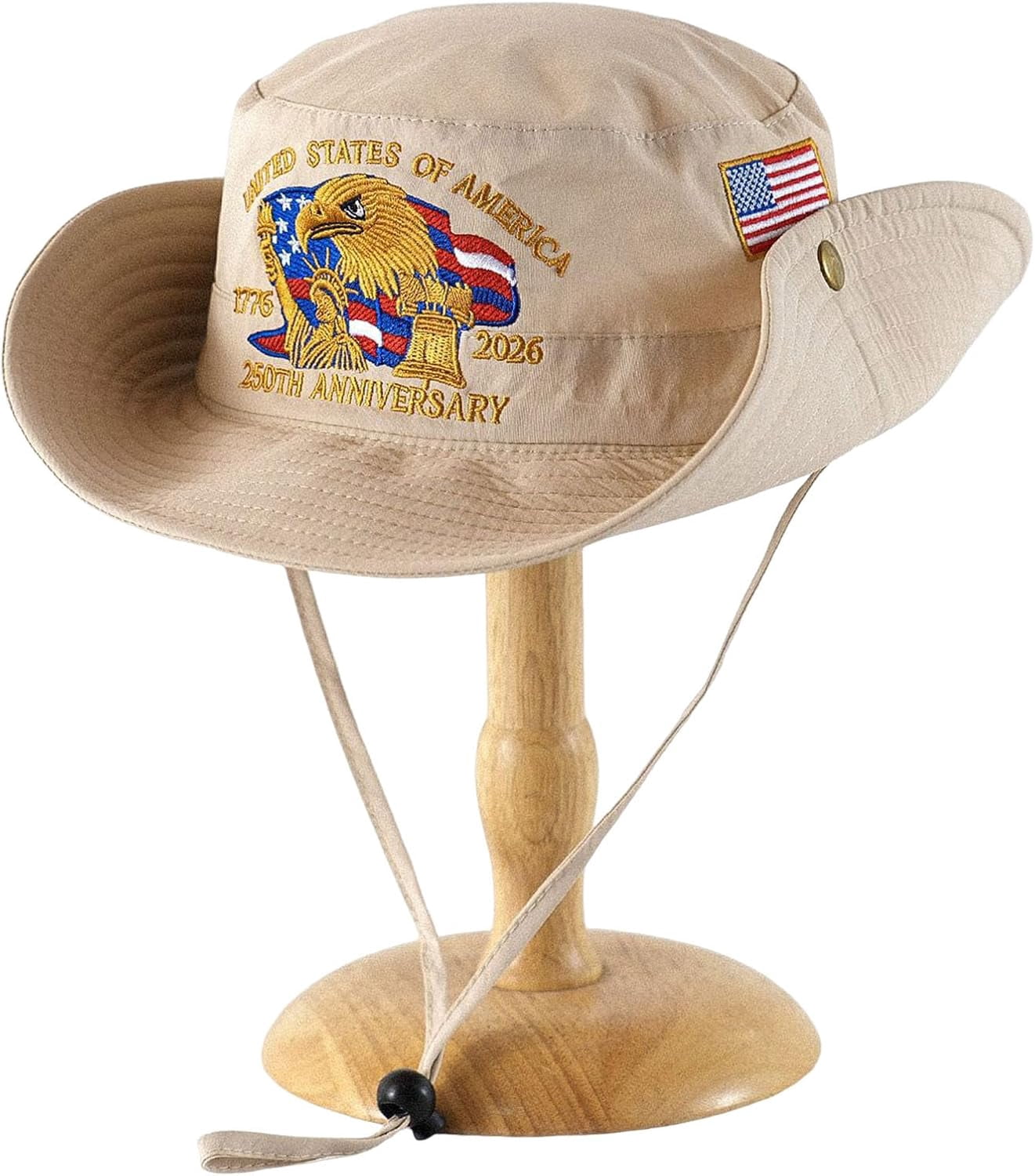 250 Anniversary USA Hat, 4th of July Patriotic Retro Adjustable Wide Brim Boonie Hat, Men & Women Top Bucket Hats
