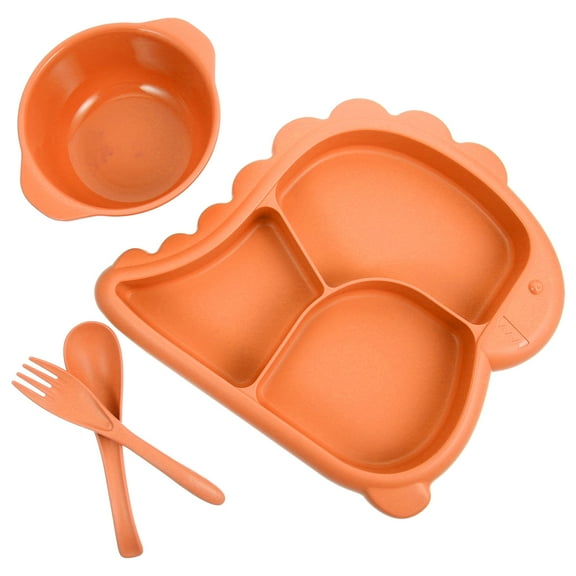 Toddler Plate Dinosaur Divided Bowl Set Knife and Fork Kids Gift Silicone Baby Dishes Food
