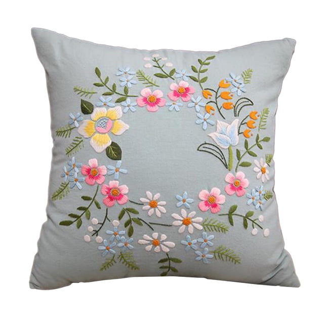 Rongfmy Semi-Finished Embroidery Pillow Covers Sewing Craft for Sofa light blue