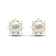 thumbnail image 3 of Rosec Jewels Real Freshwater Pearl Floral Stud Earrings with Diamond Halo - 6.50 CT, 10K Yellow Gold, 3 of 8