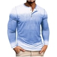 thumbnail image 2 of Blusas y camisas de manga larga con cuello redondo y degradado para hombre, blusas casuales con botones y cuello redondo, blusas de poliéster para hombre, 2 of 7