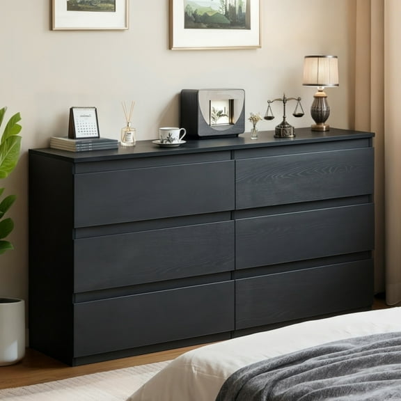 Aukfa Modern 6 Drawer Dresser, Wide TV Stand for Bedroom & Living Room,Black
