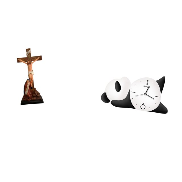 Estatua católica, estatua de la Madre María, estatuilla de Jesús, figura de cruz, reloj de pared de panda, reloj de pared de resina, tablero de densid