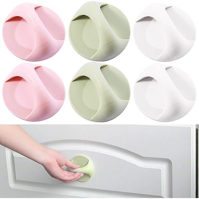 6 piezas de manijas de puertas de balcón, manijas de puertas de plástico, manijas de muebles, puertas y ventanas autoadhesivas con manija rápida hogar creativo Verde*2+ azul*2 + beige*2