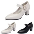 thumbnail image 5 of XIMIN Women's Soft Sole Low Block Heel Mary Jane Pumps Buckle Closed Pointed Toe Dress Pumps Work Shoes Office Shoes Spring and Autumn (6.5, White), 5 of 5