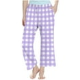 thumbnail image 4 of LIaqionyy Girls Plaid Pants Wide Leg Pants Loose High Waist Elastic Comfy Loose Trousers Pocket Sweatpants, 4 of 7