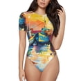 thumbnail image 1 of Fotbe Colorful Fishing Boats Pattern Women's Crew Neck Short Sleeves Bodysuit Tops Round Neck Slim Sleeveless Soft Comfortable Basic-Large, 1 of 7