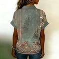 thumbnail image 4 of Bbyeadc Short Sleeve Button Up Shirts for Women Round Neck Top Floral Print Rolled Cuffs Top Casual Loose Summer Shirts with Pocket,Army Green(XXL), 4 of 6
