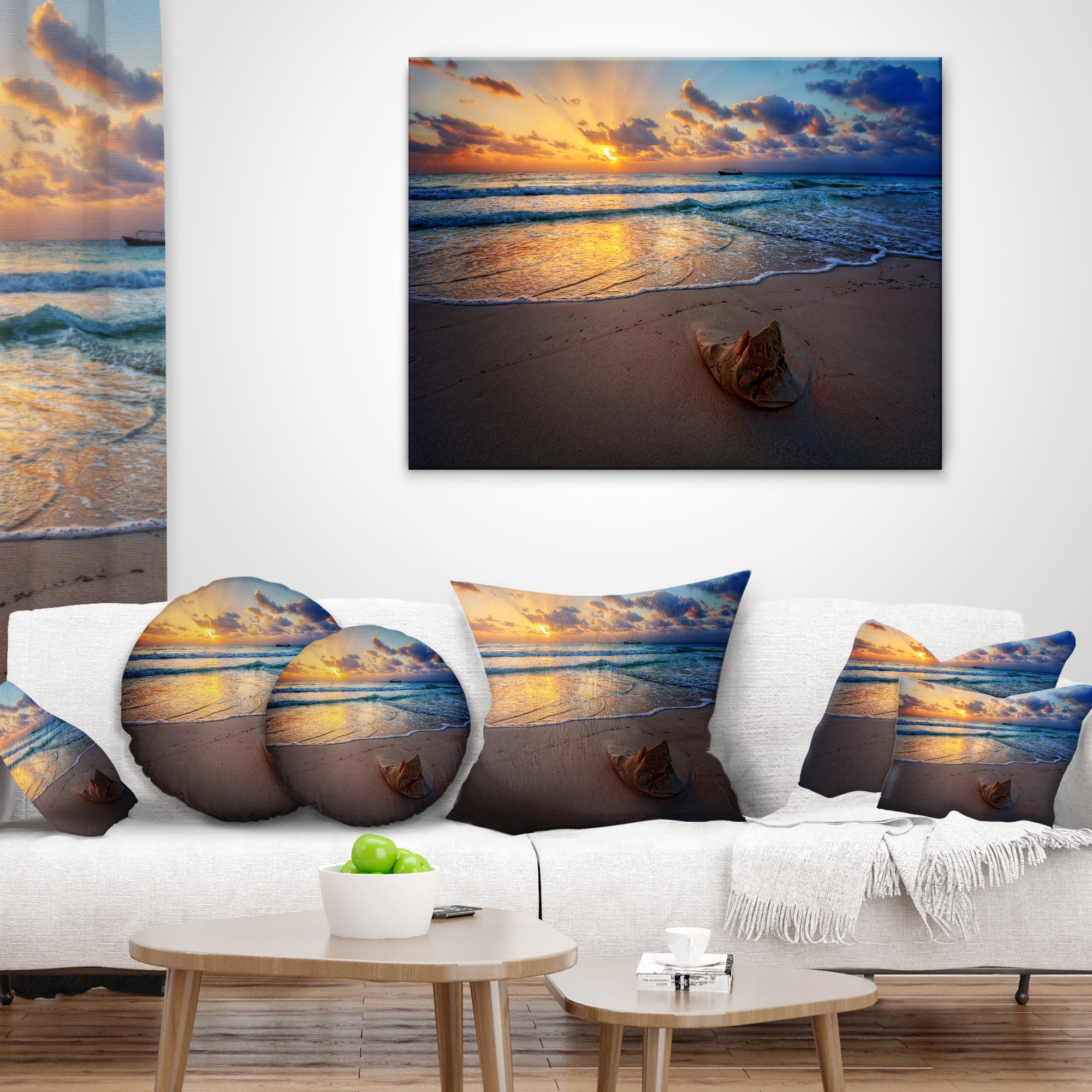 Designart Quiet Seashore during Sunset - Seashore Throw Pillow - 16x16