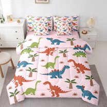 Castle Fairy Cute Dino Twin Bedding Sets,Jungle Wildlife Dinosaur Bedding Comforter Set
