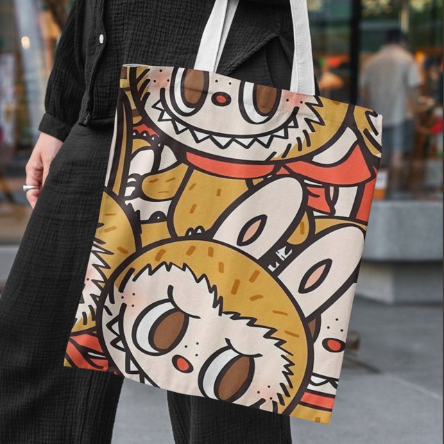 Bolso de lona Lisa Same Labubu para mujer, bonito bolso de compras con dibujos animados, bolso de hombro informal para estudiantes, bolsos cruzados de The Monsters