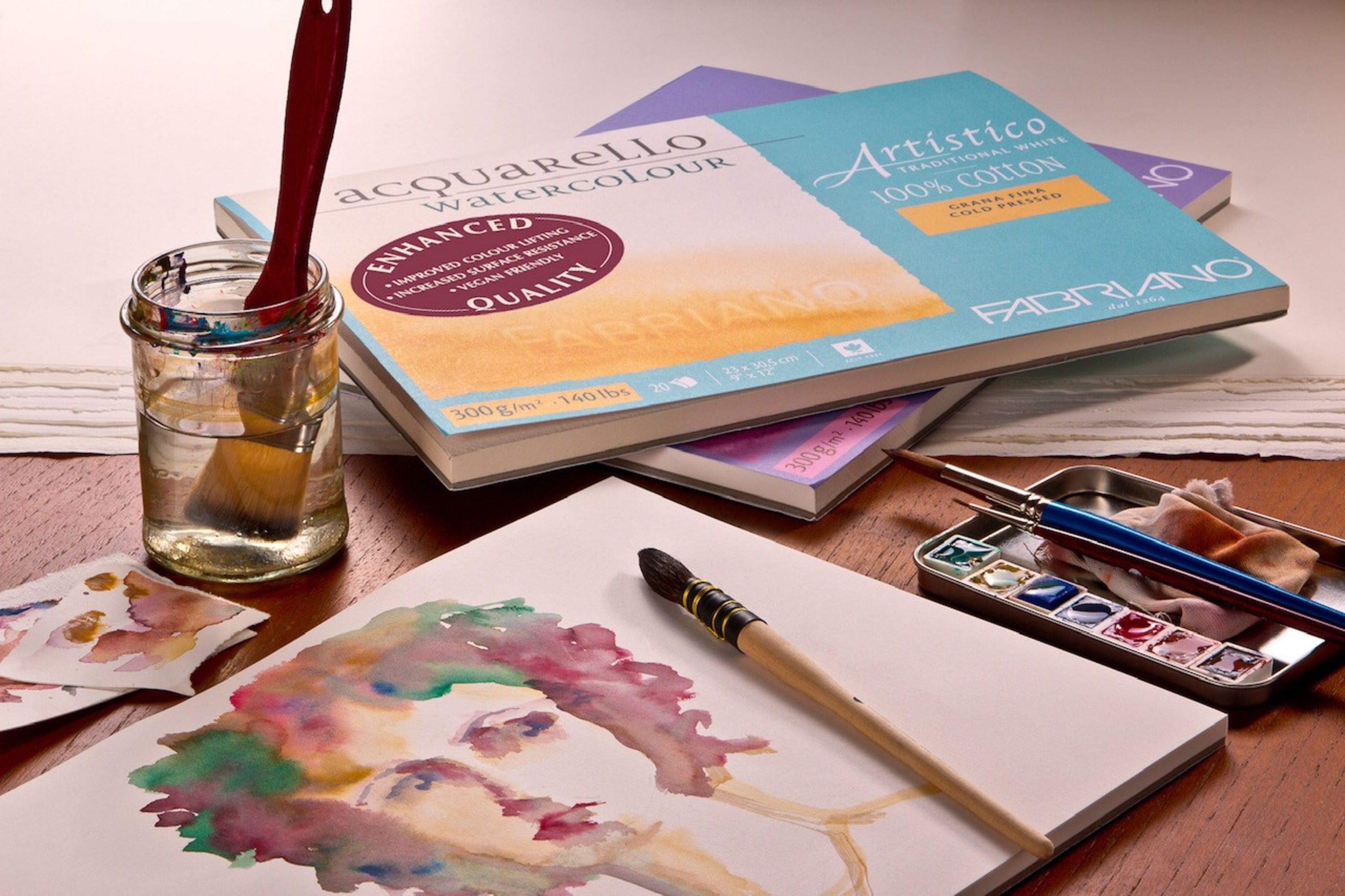 Fabriano Artistico Traditional White Watercolor Block, 140 lb./300 gsm, Cold Press, 20 Sheets, 9" x 12"
