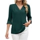 thumbnail image 3 of TaTaai Wrinkled 3/4 Sleeve Solid Blouse, Women's Splicing V Neck Top, Fashion Casual Garment, Suitable for Spring Summer Daily Casual Wear Gift, 3 of 9