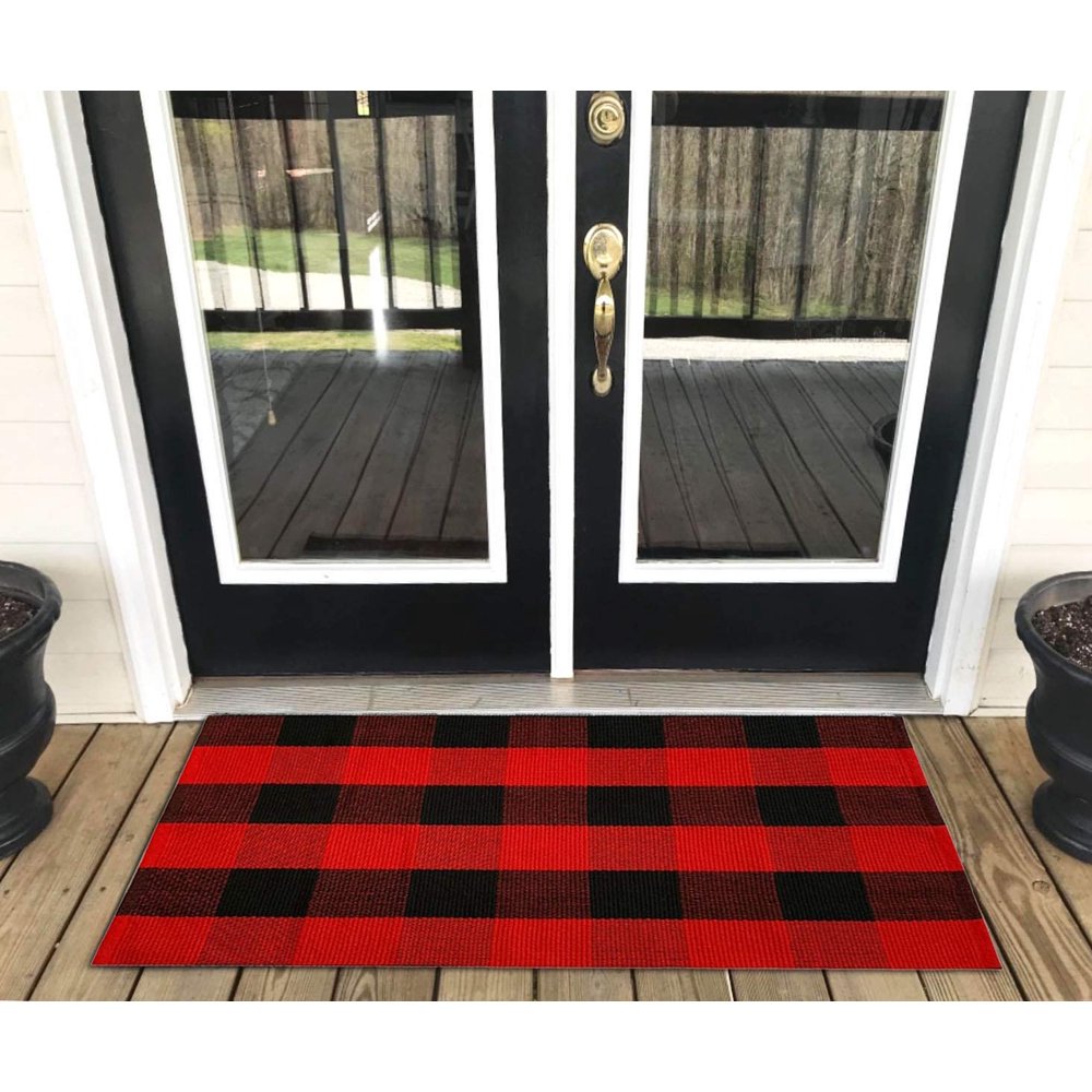 Cotton Buffalo Plaid Rugs Black and Red Checkered Rug Door Mat