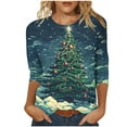 thumbnail image 2 of LEKWK Christmas Womens Tshirts Graphic Xmas Tree Crew Neck 3/4 Sleeve Tops Women's Funny Christmas Shirt Cute Womens Christmas Top, 2 of 5
