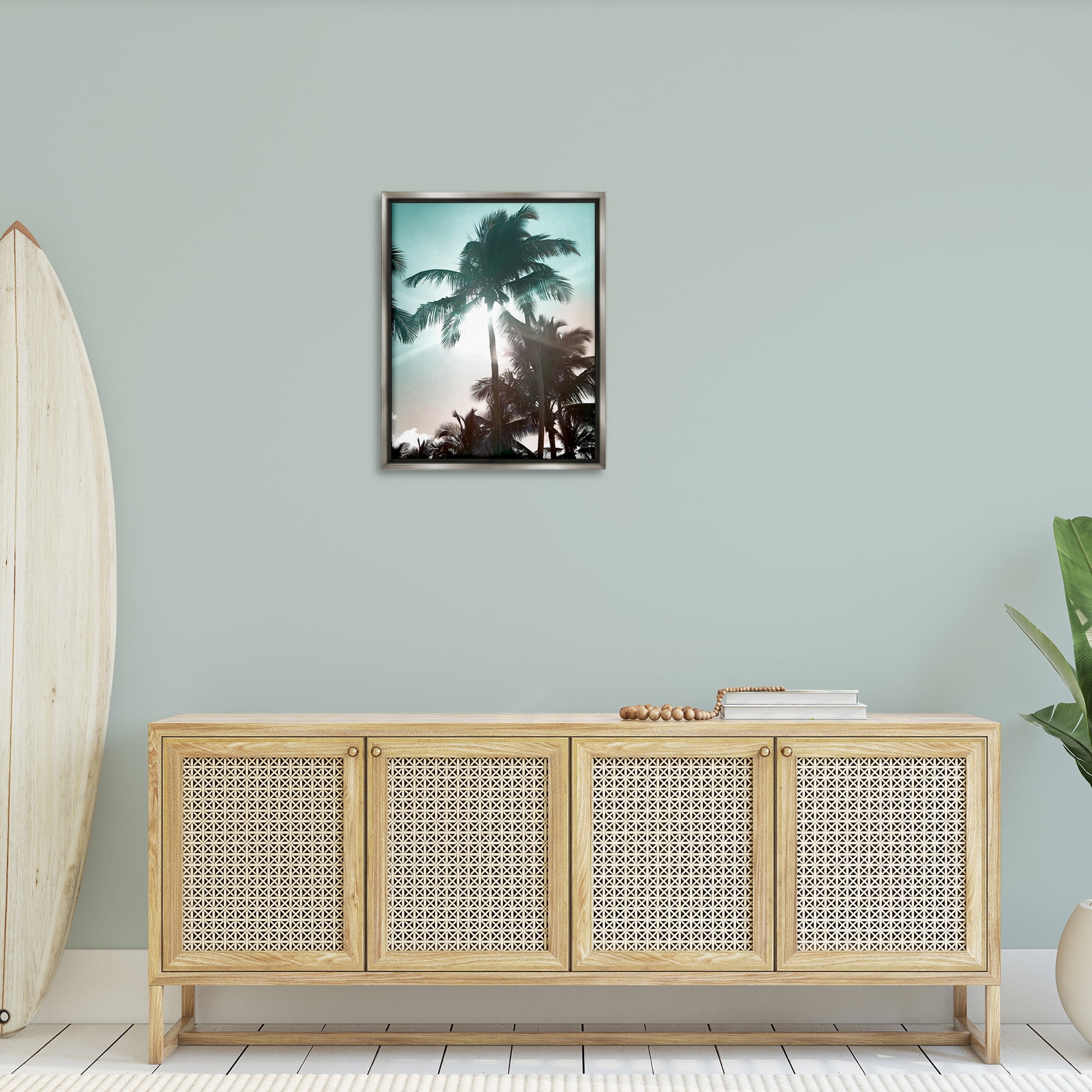 Stupell Industries Shady Palm Trees Coastal Photography Gray Floater Framed Canvas Art Print Wall Art, 25 x 31
