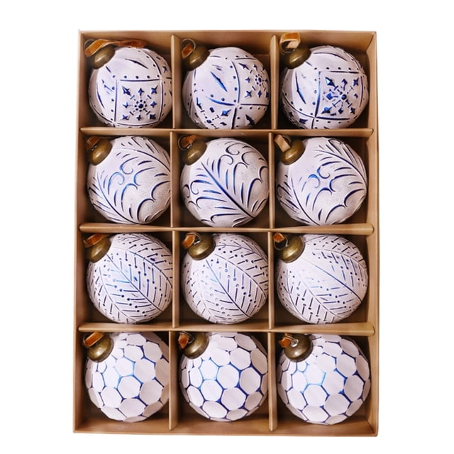 CLLC 12 adornos navideños rústicos vintage de 3 pulgadas - Juego de adornos navideños grandes, irrompibles y neutros, decoración navideña de granja para árbol de Navidad, fiesta en casa (F)