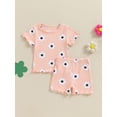 thumbnail image 2 of Bagilaanoe 2pcs Toddler Baby Girl Shorts Set Short Sleeve Flower Print T Shirt Tops + Shorts 6M 12M 18M 24M 3T 4T Kids Casual Summer Clothes, 2 of 7