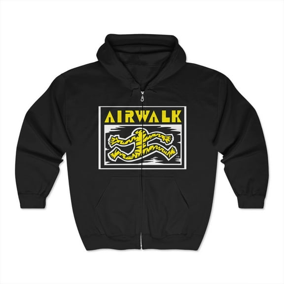Airwalk Vintage Retro 90s 80s Skateboarding Half Zip Sweatshirt Hoodie Design - Black / L