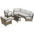 thumbnail image 4 of INTER HUT Vista Oasis 6-Person Brown Wicker Outdoor Seating Group Patio Dining Chair Set with Beige Cushion for Deck Porch Garden Backyard, 4 of 8