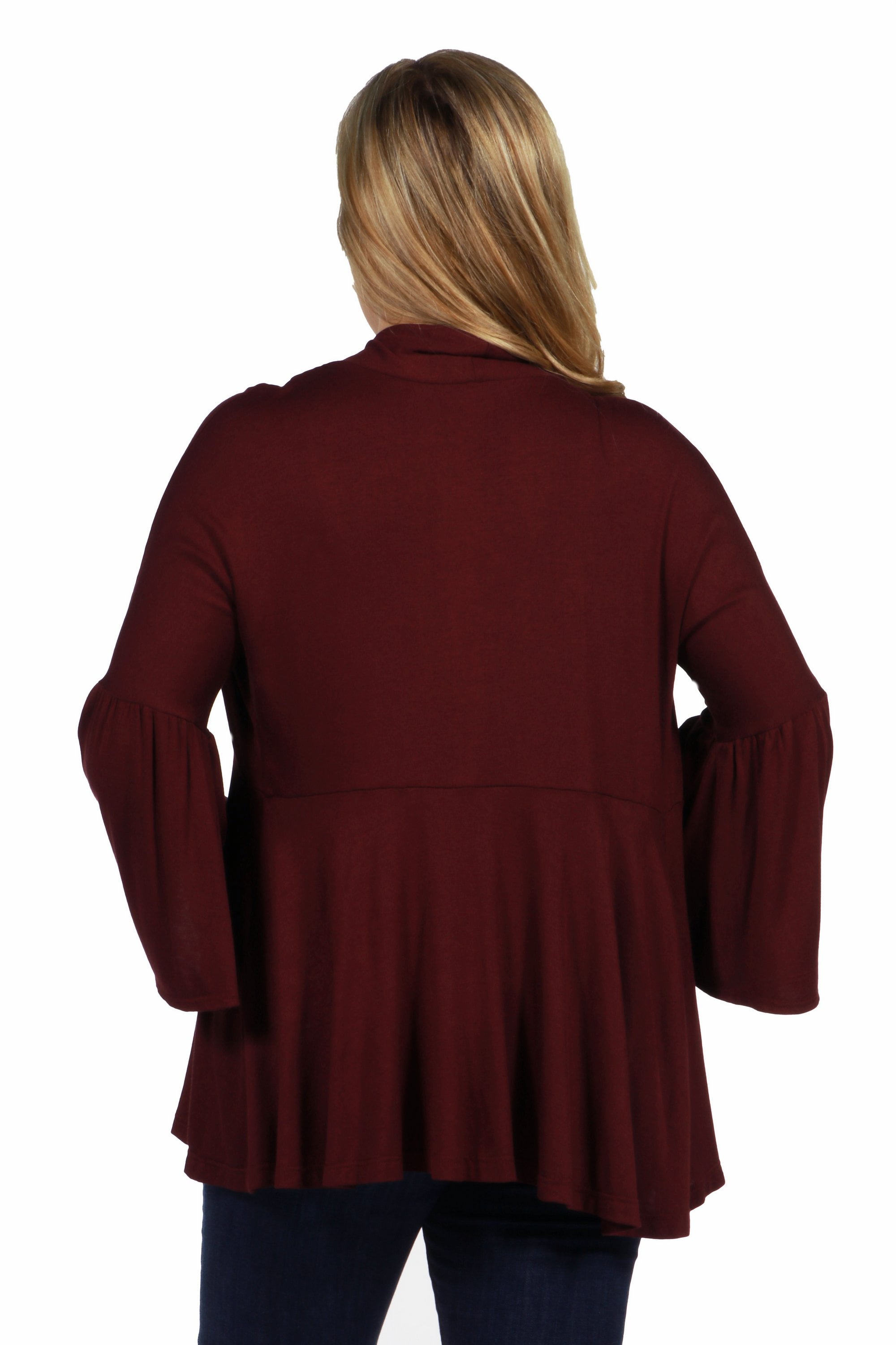24seven Comfort Apparel Bell Sleeve Flared Open Front Maternity Cardigan