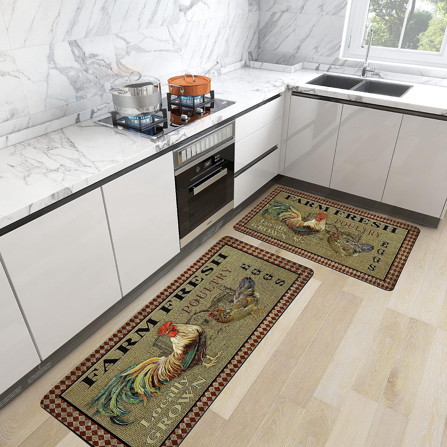 Lemon Kitchen Mat Set Of 2 - Anti Fatigue Buffalo Plaid Rugs For Sink & Stove