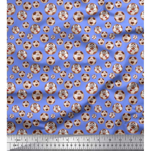 Soimoi Polyester Crepe Fabric Cartoon Football Sports Print Fabric by The Yard 52 Inch Wide
