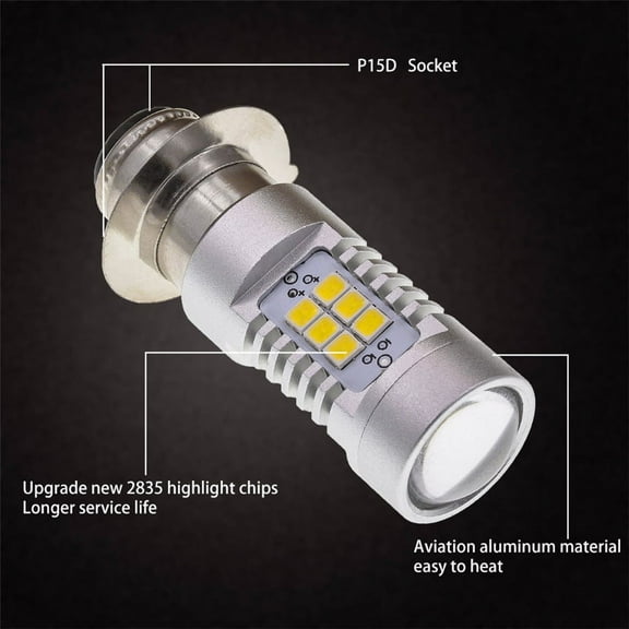 Pair P15D H6M Motorcycle Headlight DRL LED Fog Light Bulbs 6000K Xenon White 12V