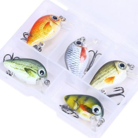 Osdhezcn 5Pcs Fishing Lure Artificial Fish Baits Topwater Crankbaits Wobbler Artificial Hard Baits with Tackle Box Easy to Use